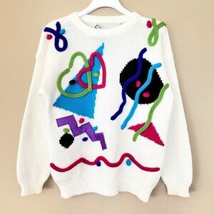 Vintage 1980s / 90s Women M Sweater 3D Gitano Saved By the Bell Geometric RARE!